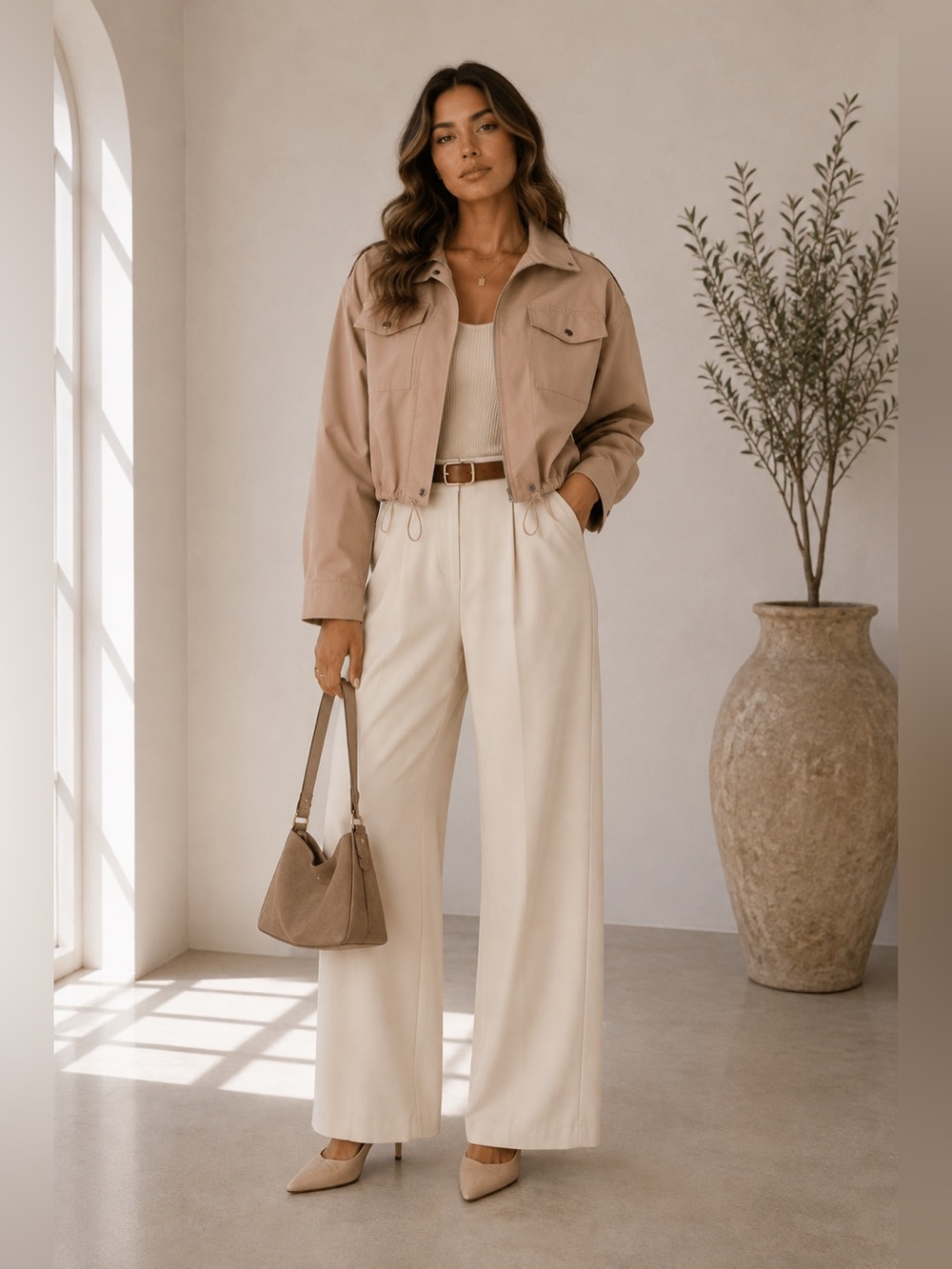 577. Everyday Utility Cropped Jacket in Tan